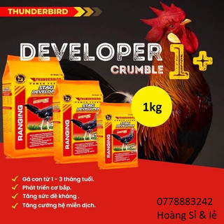 Cám gà đá Philippines Thunderbird Stag Developer 1+, túi 1kg cho gà con 1th tuổi.