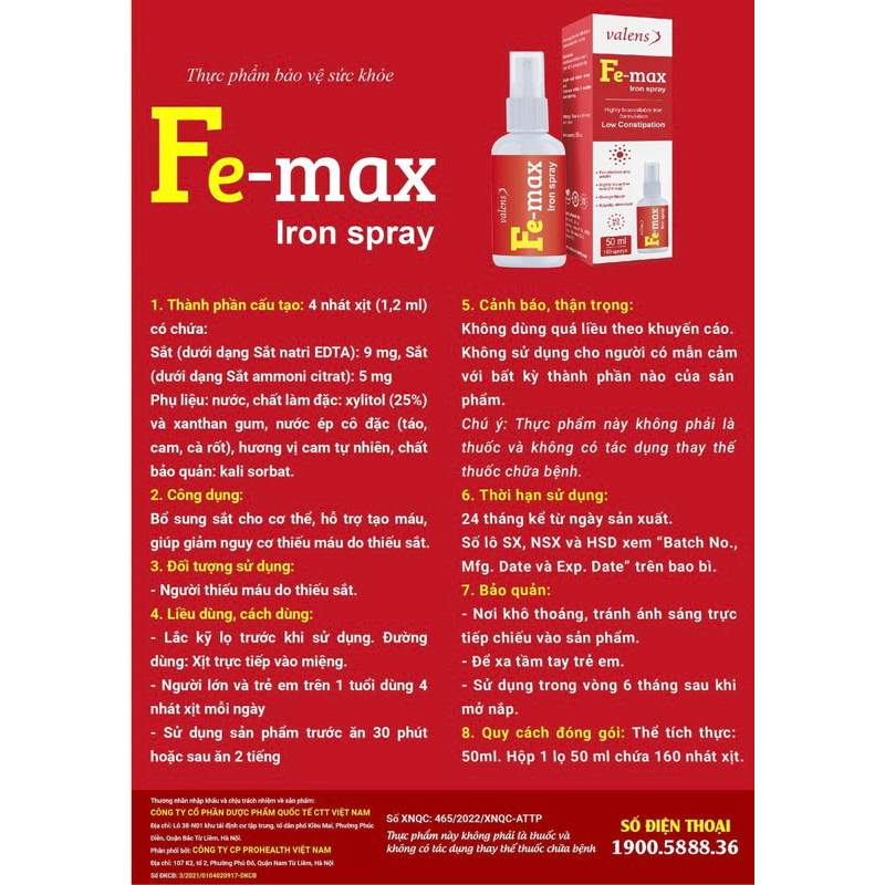 Fe max sắt xịt thế hệ mới bổ sung sắt dùng được cho trẻ sơ sinh, phụ nữ mang thai