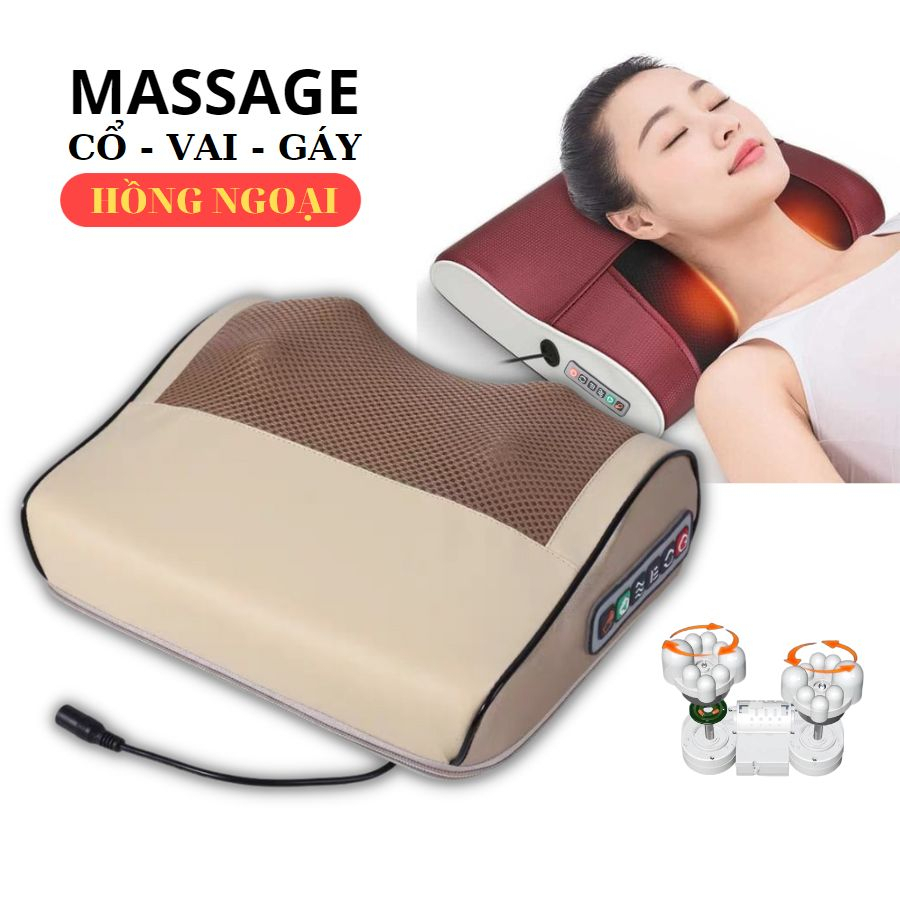 Gối Massage Cổ Vai Gáy - Máy Massage Hồng Ngoại 20 Bi Cao Cấp Bảo Hành 12