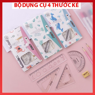 Bộ 4 thước eke đóng túi kích thước 20cm có nhiều mẫu mã lựa chọn hàng đẹp