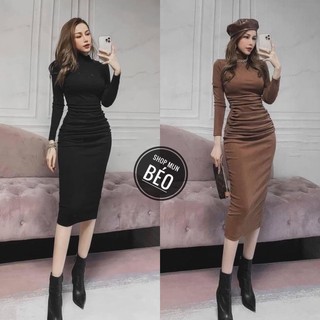 Đầm Body Phom Dài Cổ Lọ Ly Eo Thun Cực Xinh Phù Hợp Mọi Phong Cách
