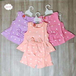 Đồ bộ bé gái mặc nhà, vải lụa mát mẻ, kiểu dáng dễ thương. Bộ quần áo trẻ em cho bé gái (11-17kg)