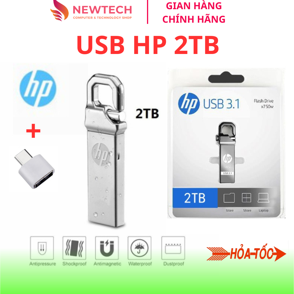 USB 2TB HP thiết kế nhỏ gọn vỏ inox , USB HP chống nước , USB 3.0 tốc độ upto 150 MB/s chính hãng màu bạc bảo hành 1 năm