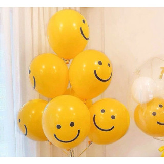 2 bong bóng in chữ happy - chữ birthday và mặt cười