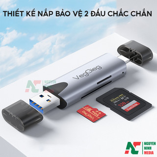 (Hàng Chính Hãng) Đầu Đọc Thẻ 3.0 VEGGIEG VC305 Cho Điện Thoại, Máy Tính (USB 3.0, Type C)