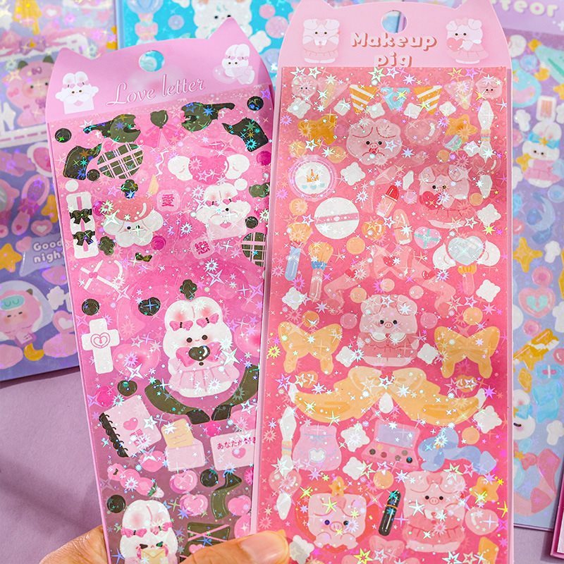 Tấm Hình Dán Sticker Thỏ Hàn Quốc lấp lánh Decor Toploader