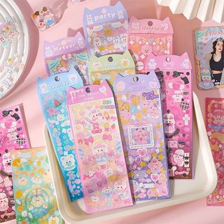Tấm Hình Dán Sticker Thỏ Hàn Quốc lấp lánh Decor Toploader