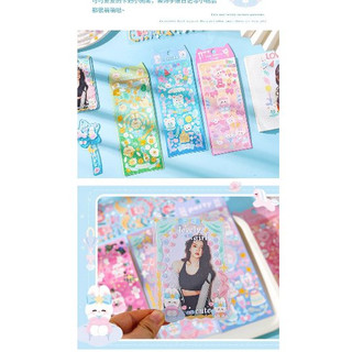 Tấm Hình Dán Sticker Thỏ Hàn Quốc lấp lánh Decor Toploader