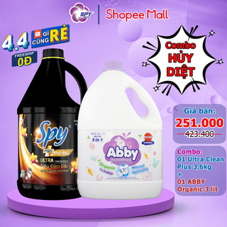 SIÊU COMBO 2 can Nước giặt xả SPY Ultra Clean Plus 3,6kg và ABBY Organic 3000ml