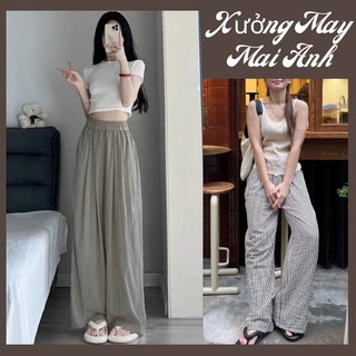 Quần ống rộng nữ vải đũi mát quần ống rộng đũi cạp cao chất đũi quảng châu cao cấp