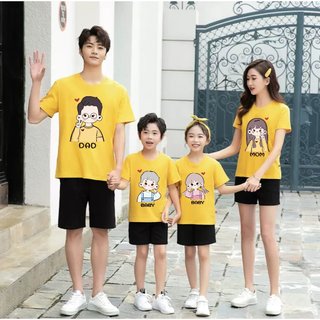 Áo thun gia đình 4 người màu vàng- đồ gia đình đi biển, áo đi biển 3/4/5 người chất cotton mịn mát giá sĩ
