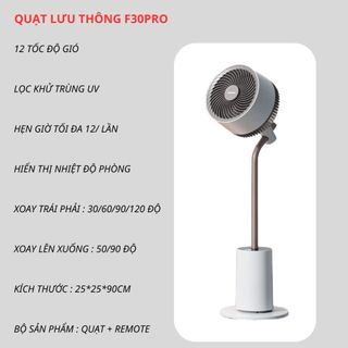 Quạt lưu thông - f30pro - lọc khử trùng uv khử khuẩn cio2 - 12 tốc độ gió