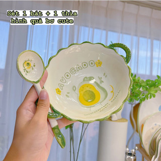 Set bát sứ kèm thìa sứ hình bơ cute