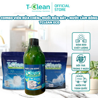 Combo Viên Rửa Chén (30V) + Muối Rửa Bát 1.2kg  + Nước Làm Bóng TClean 300ml (T-Clean)