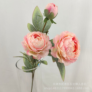 Cành hoa mẫu đơn 3 bông, cành hoa nhân tạo