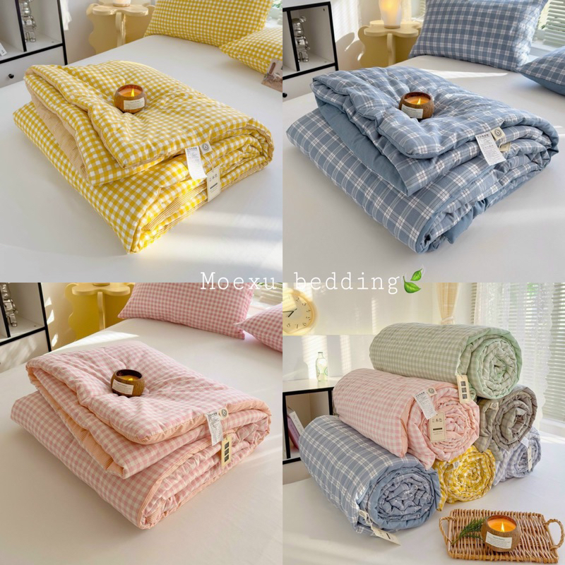 Chăn Hè Cotton Đũi Kẻ mềm mịn mát hàng nhập khẩu team mác chính hãng kích thước 2mx2m3 dùng 4 mùa qu