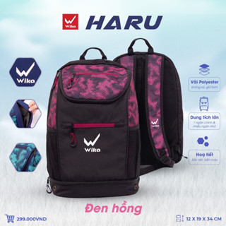 Balo cầu lông Wika Haru cao cấp chính hãng có ngăn đựng vợt đựng giày riêng biệt mẫu mới bền đẹp tốt giá rẻ thể thao đen