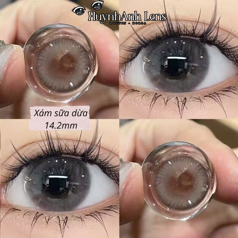 (LENS CÓ CẬN) Lens Mắt Kính Áp Tròng xám nâu tây tự nhiên sữa dừa trong veo viền nâu nhạt giãn nhẹ