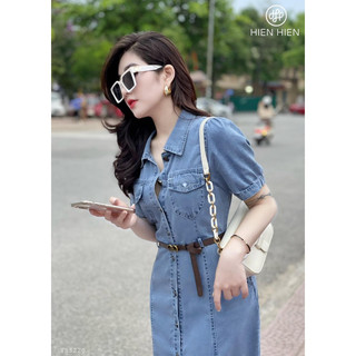 VÁY JEAN MÀI TAY BỒNG DÁNG A
