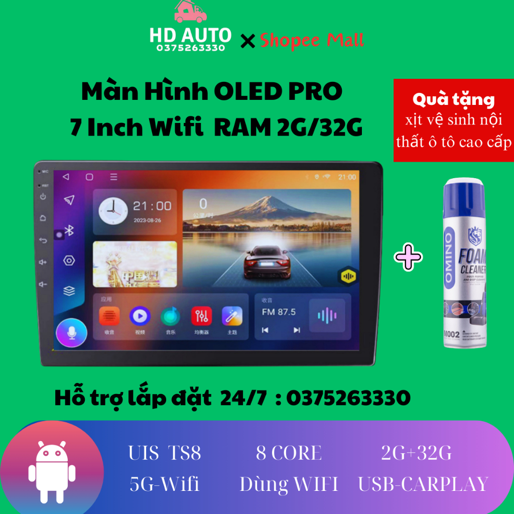 Màn Android ô tô 7 inch wifi, ram 2G + 32G lắp cho tất cả các dòng xe, có bản đồ, youtube đầy đủ, bảo hành 12 tháng
