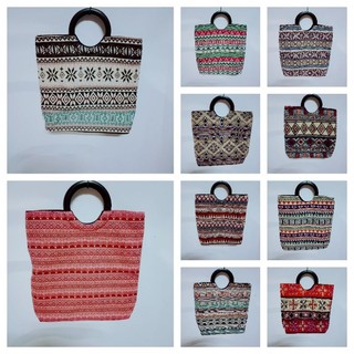 Túi cầm tay thổ cẩm quai tròn, túi thổ cẩm size to 30cm