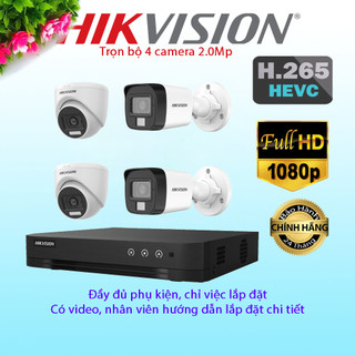 Trọn bộ camera 4 mắt hikvision 2mp full hd 1080p, đầy đủ phụ kiện lắp đặt, hàng chính hãng