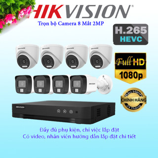 Trọn bộ camera 8 mắt hikvision 2mp full hd 1080p, đầy đủ phụ kiện lắp đặt , hàng chính hãng