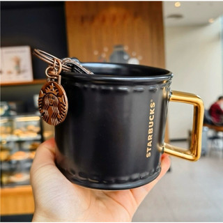 Ly cốc sứ cafe Starbucks màu nâu kèm móc khóa dung tích 365ml