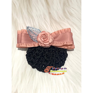 Kẹp búi lưới handmade màu hồng đính hoa hồng xinh xắn K17-M1