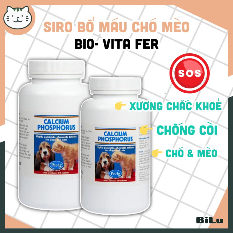 Canxi photpho PetAg cho chó mèo Calcium phosphorus (hộp 50 viên)