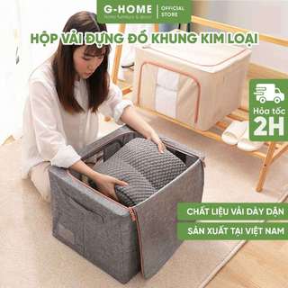 Hộp vải đựng đồ Ghome đa năng, thùng đựng quần áo chăn màn bằng khung inox chắc chắn TV09
