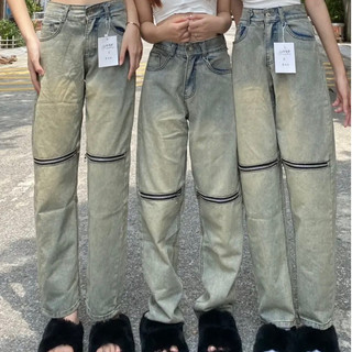 Quần Jean ống rộng khóa gối, Quần Jean hot trend 2024, Quần Bò Khóa Gối dáng suông, Quần CẠp Cao Basic Đi học, làm- QKG