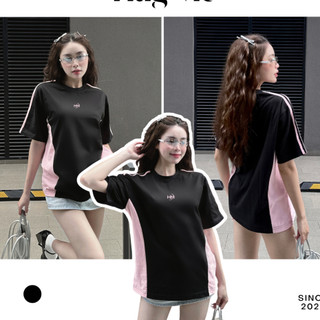 Áo Thun Form Rộng Tay Lỡ Unisex, Áo Sọc Vai Phong Cách Street Style, Basic Tay Phối Hồng- ASTH S6
