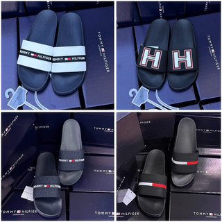 Dép Nam T O M M Y HILFIGER Màu Xanh Hàng Nhập Cao Cấp Full Box, Siêu Bền, Mang Êm Chân - Dép Lê Hoạ Tiết Dập Nổi Mr Bean