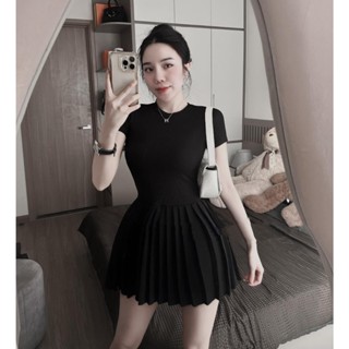 Set đồ nữ áo nhung cổ bèo dài tay kèm chân váy xòe dáng ngắn, Set đồ tiểu thư CHOU CHOU áo bồng tay dài kèm váy LOẠI 1