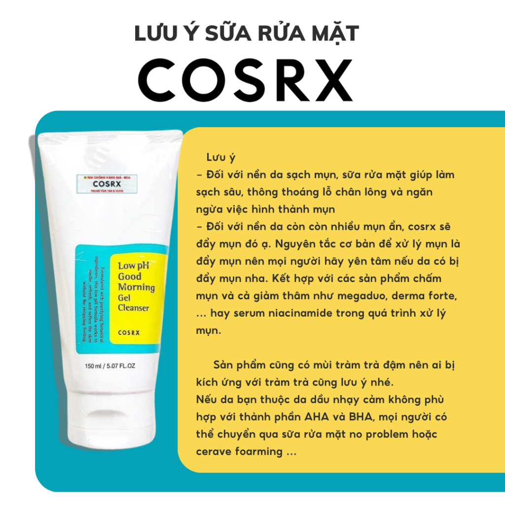 Sữa rửa mặt Cosrx Low pH Good Morning, độ pH thấp, dạng gel, chiết xuất tràm trà 150ml