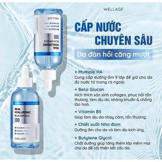 Serum tinh chất dưỡng trắng da Wellage Real Hyaluronic Llue Ampoile 100 -75 ml