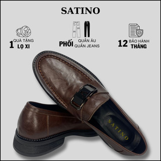 Giày Lười Loafer Nam SATINO Da Bò Nhăn Đế Cao Su Đúc Khâu Tăng Chiều Cao 5.5cm, Giày Da Bò Thật 100% GH03
