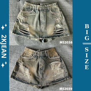 Quần váy Jean nữ rách bigsize từ 55-85kg, quần đùi giả váy lưng cao tone màu dơ dáng chữ a thời trang 2KJean