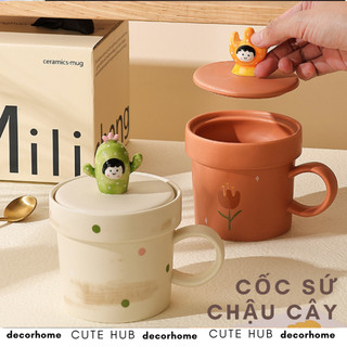 Cốc sứ dễ thương, cốc sứ văn phòng làm quà tặng Chậu Cây