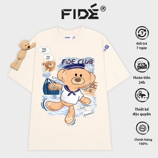 Áo thun FIDE TEEDY phông cotton unisex nam nữ form rộng cổ tròn áo đính gấu - AT54 (TẶNG KÈM GẤU)
