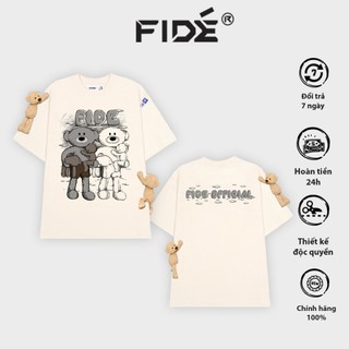 Áo thun FIDE TEEDY phông cotton unisex nam nữ form rộng cổ tròn áo đính gấu - AT55 (TẶNG KÈM 2 GẤU)