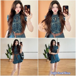 (Order) Đầm jeans thiết kế cổ trụ thắt nơ đuôi cá thời trang hot Douyin