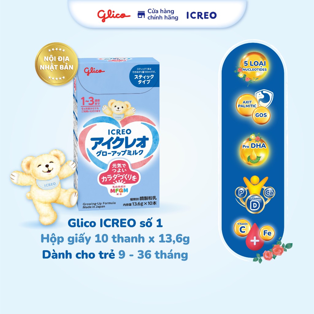 Sữa Glico Icreo Grow - Up Milk (Icreo Số 1) - Hộp 10 x 13,6g/Thanh Tiện Dụng