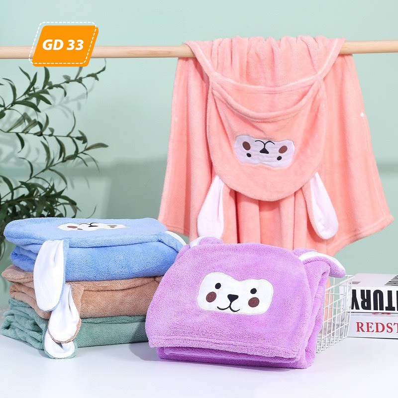 Khăn choàng tắm đi biển có mũ chùm chất cotton,  áo choang tam cho bé du lịch hè 2024 GD33 - Alibu