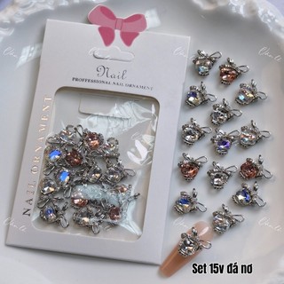 Phụ kiện charm nơ đá khối set 15 viên đính móng nail móng
