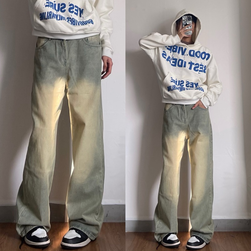 XANH BỤI VÀNG - JEANS WASH FORM ỐNG RỘNG PHỦ GÓT CHÙM GIÀY PHONG CÁCH Y2k HALO KAKI | BigBuy360 - bigbuy360.vn