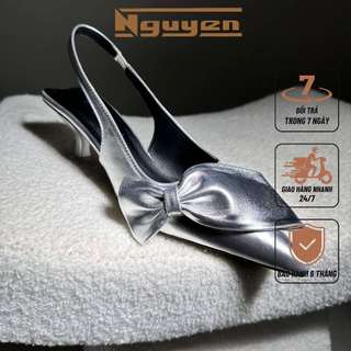 Giày nữ cao gót mũi nhọn gắn nơ xinh xắn cao 5p Nguyễn Gia N156