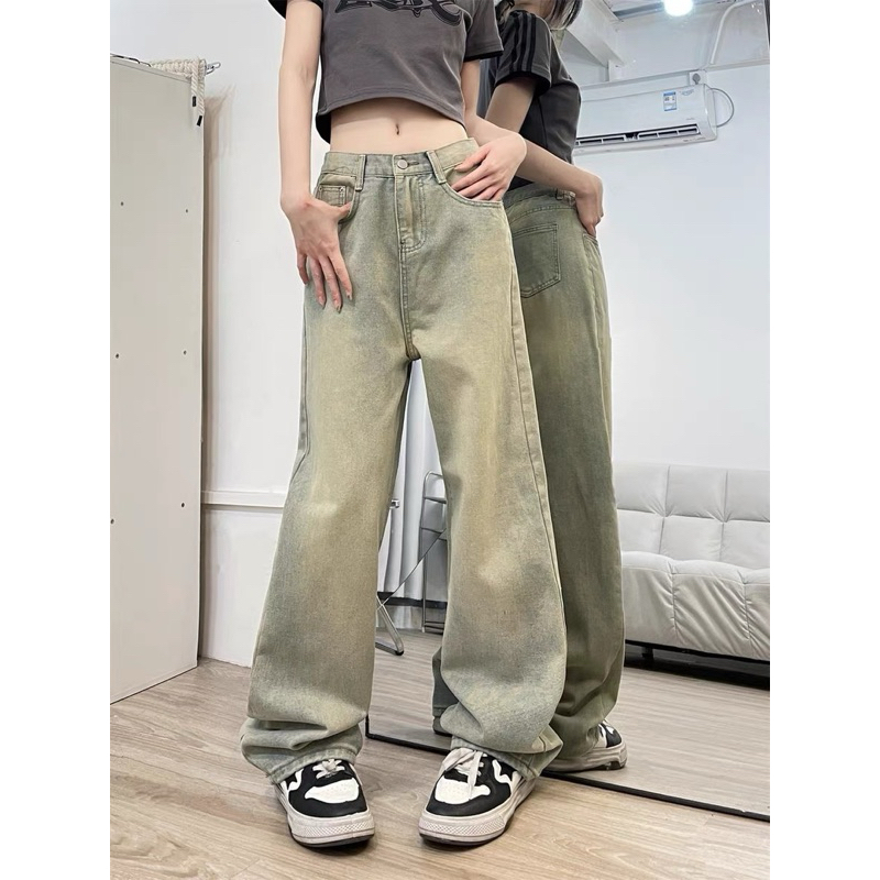 XANH BỤI VÀNG - JEANS WASH FORM ỐNG RỘNG PHỦ GÓT CHÙM GIÀY PHONG CÁCH Y2k HALO KAKI | BigBuy360 - bigbuy360.vn