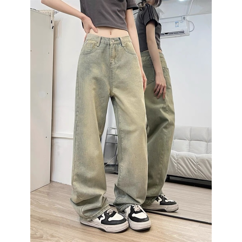 XANH BỤI VÀNG - JEANS WASH FORM ỐNG RỘNG PHỦ GÓT CHÙM GIÀY PHONG CÁCH Y2k HALO KAKI | BigBuy360 - bigbuy360.vn